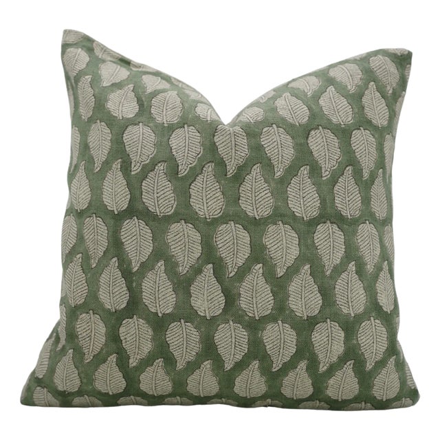 Handcrafted Cushion Cover 18x18 Inch Traditional Block Print Thick Linen-Panchi For Sale