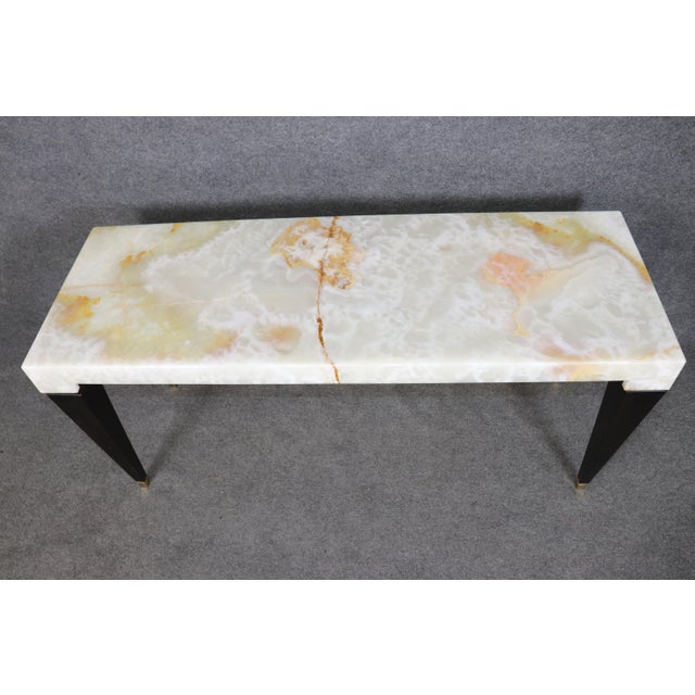 1990s 20th C. Italian French Deco Onyx and Ebonized Console Table With Brass Accents For Sale - Image 5 of 11