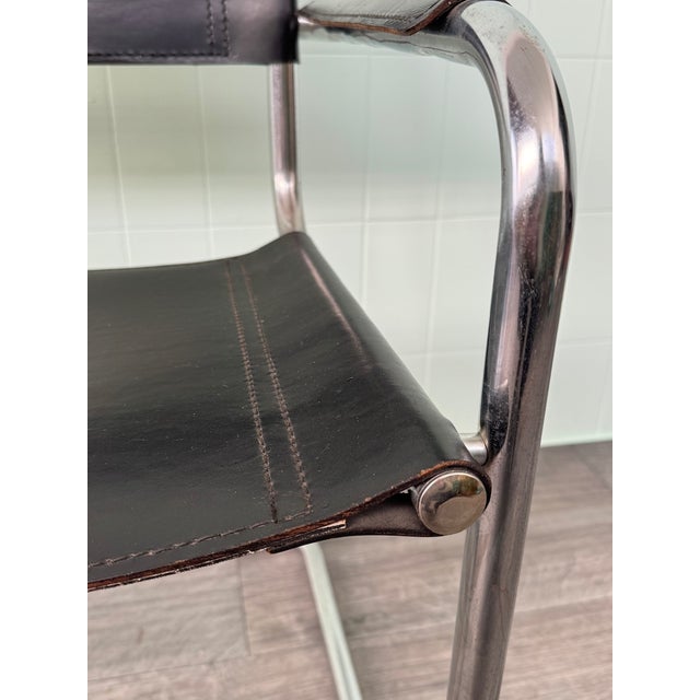 Vintage Italian Chair in Chromed Steel and Black Leather, 1970s For Sale - Image 12 of 14