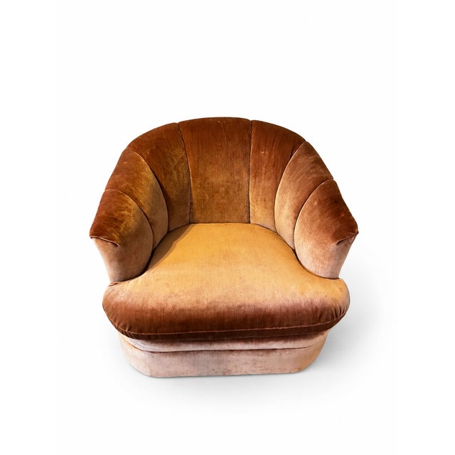 Light Pink Vintage 1970s Handcrafted Charles Schneider Mid Century Modern Channel Back Swivel Chair For Sale - Image 8 of 12