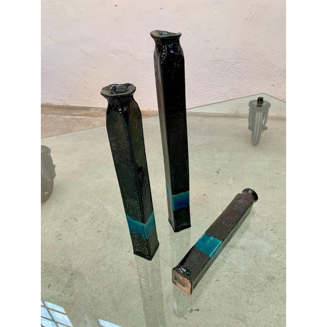 Raku Ceramic Vases, 1970s, Set of 3 For Sale - Image 3 of 9