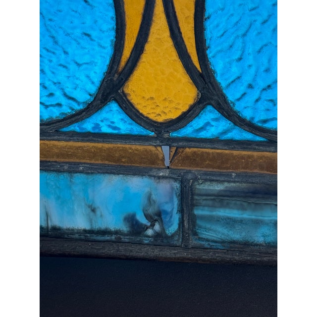 Glass Antique Art Nouveau Arched Leaded Stained Glass Architectural Window, Circa 1890–1925 For Sale - Image 7 of 12