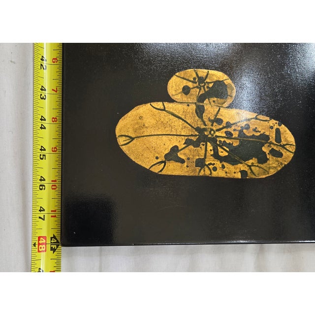 Mid 20th Century Two Panel Black Lacquered Koi Fish Lotus Flower With Dragon Fly Artist Signed For Sale - Image 10 of 15