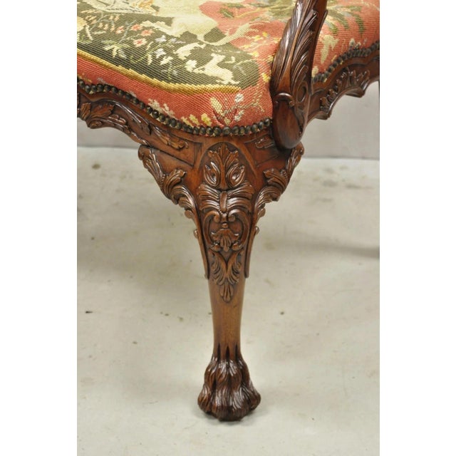 Brown Late 20th Century Maitland Smith Georgian Carved Mahogany Needlepoint Dining Arm Chairs - A Pair For Sale - Image 8 of 11