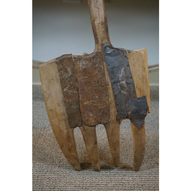 Late 19th Century Primitive Rustic Decorative Wood Farmhouse Farm Tools Hay Fork Coal Shovel- Set of 3 For Sale - Image 9 of 12