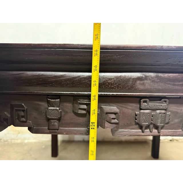 Brown Antique Chinoiserie Style Hand Carved Rosewood Square Center Card Dining Table. For Sale - Image 8 of 13