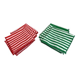 Vintage Red and Green Striped Nqpkins - Set of 8 For Sale