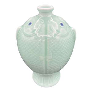 Late 20th Century 13.6" Qianlong Marked Chinese Celadon Glaze Porcelain Double Fish Vase Bottle