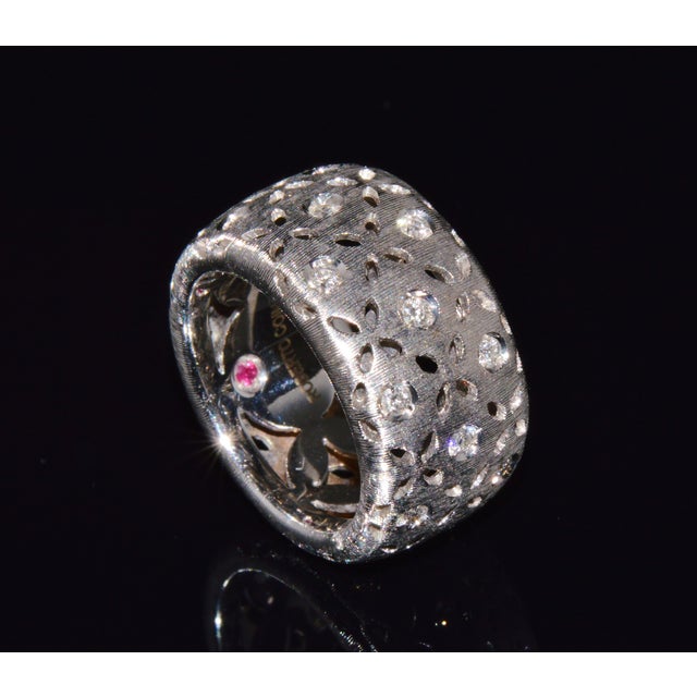 Italian Authentic Roberto Coin Granada Natural 0.32Ct Diamond 18k White Gold Wide Band Ring, Size 6.5 For Sale - Image 3 of 16