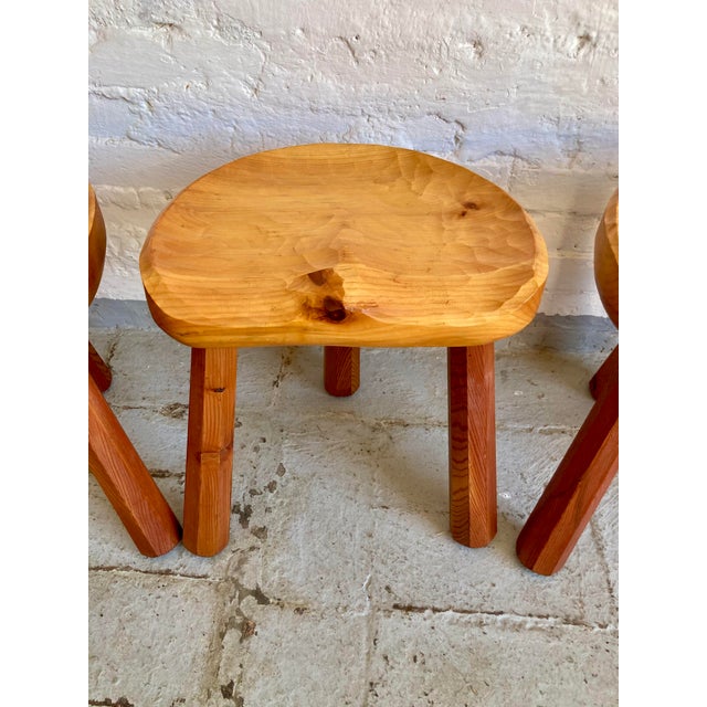 Tan Primitive Style Tripod Stools, 1960s, Set of 4 For Sale - Image 8 of 18