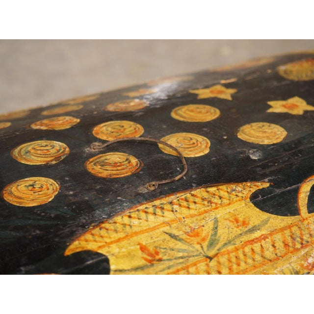 19th Century Hand Painted Polychrome Trunk With Floral Decor, Normandy France For Sale - Image 15 of 18