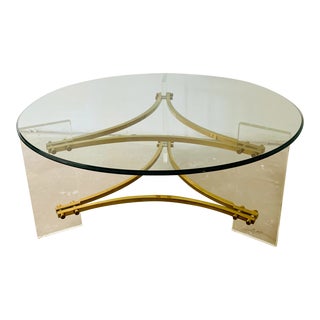 Charles Hollis Jones Lucite Brass Glass Coffee Table For Sale