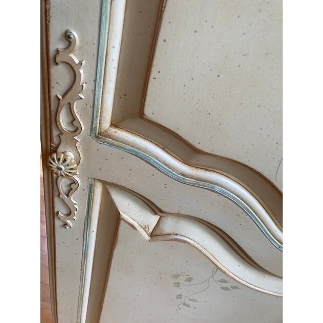 Off-white French Country Armoire, Hand Painted Floral Motifs. Ethan Allen For Sale - Image 8 of 14