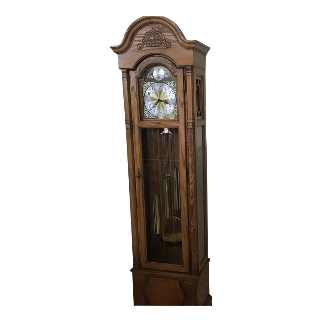 1976 Mid Century Howard Miller Grandfathers Clock, Serial #148609 For Sale