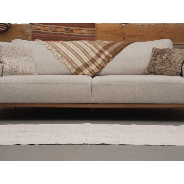 1970s Vintage Handmade Wool Cotton White Runner Rug For Sale - Image 10 of 11
