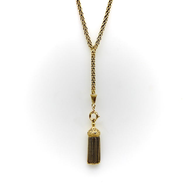 19th Century 14k Gold Victorian Fancy Link Long Chain With Drop and Enameled Tassel For Sale In Los Angeles - Image 6 of 9