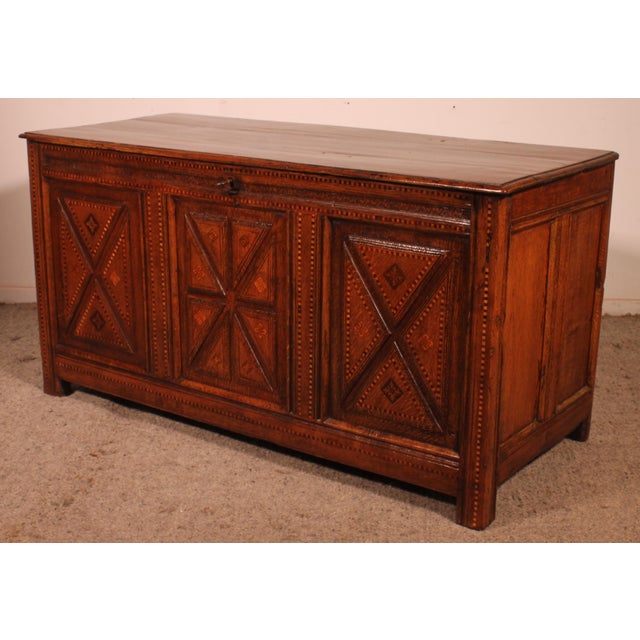 Antique Oak Chest with Inlays For Sale - Image 5 of 14