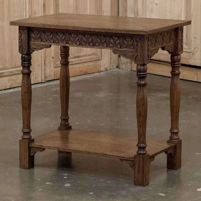 Late 19th Century 19th Century Rustic Hand Carved Oak Renaissance Revival Side Table For Sale - Image 5 of 18