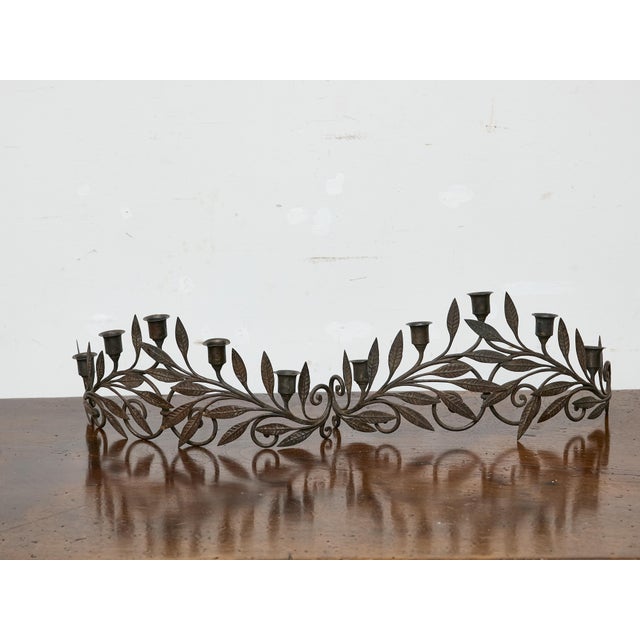 Mid 20th Century Pair of French Midcentury Iron Candleholders With Leaf and Scroll Motifs For Sale - Image 5 of 6