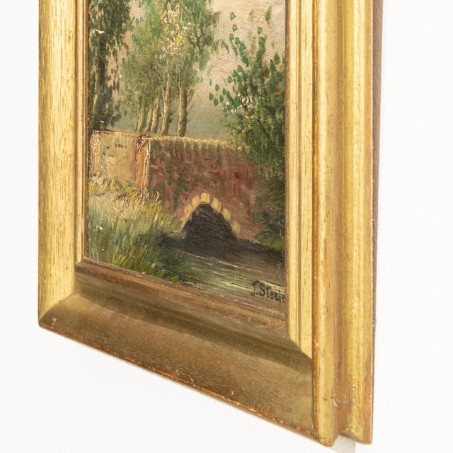 1930s Belgium Green Wood Painting For Sale - Image 13 of 13