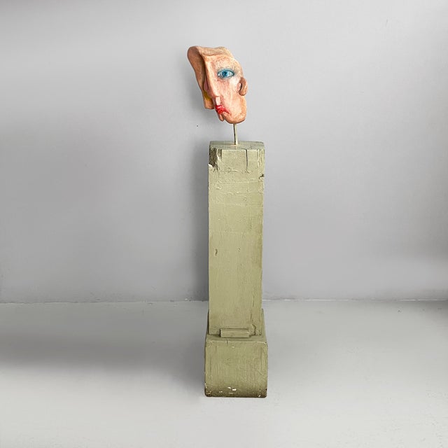 Italian Artist, Modern Head Sculpture, 1980s, Wood and Terracotta For Sale - Image 3 of 18