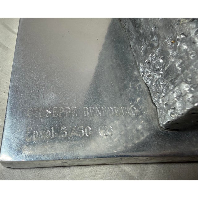 Vintage 91' Chrome Metal Brutalist Statue Sculpture Presentation Award Silver For Sale In New York - Image 6 of 11