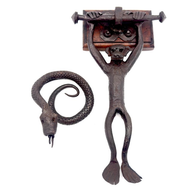 American Arts & Crafts, Monkey & Snake Wrought-Iron Door Knocker For Sale - Image 13 of 18
