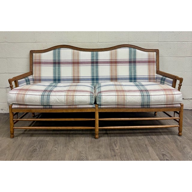 Vintage Isenhour Furniture MCM Ficks Reed Style Rattan Camelback Sofa For Sale - Image 12 of 14