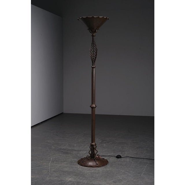 Black Art Nouveau Wrought Iron Standing Lamp For Sale - Image 8 of 15