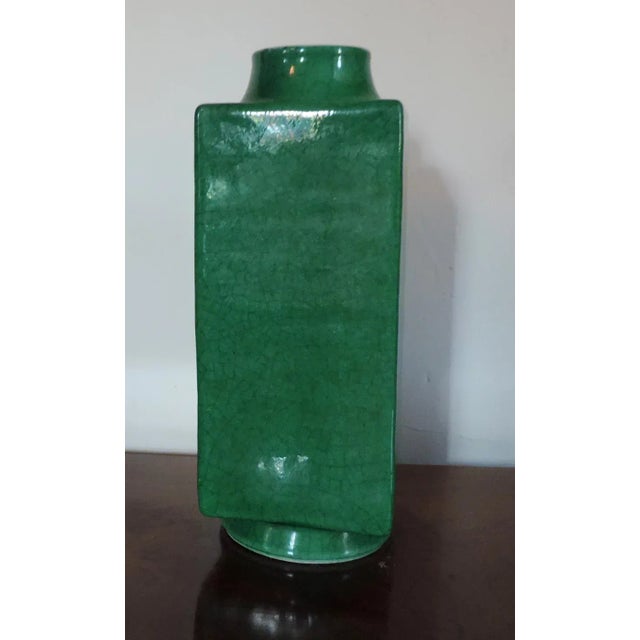 19th Century 19th Century Chinese Monochrome Green Crackle Glaze Cong Shaped Vase For Sale - Image 5 of 11