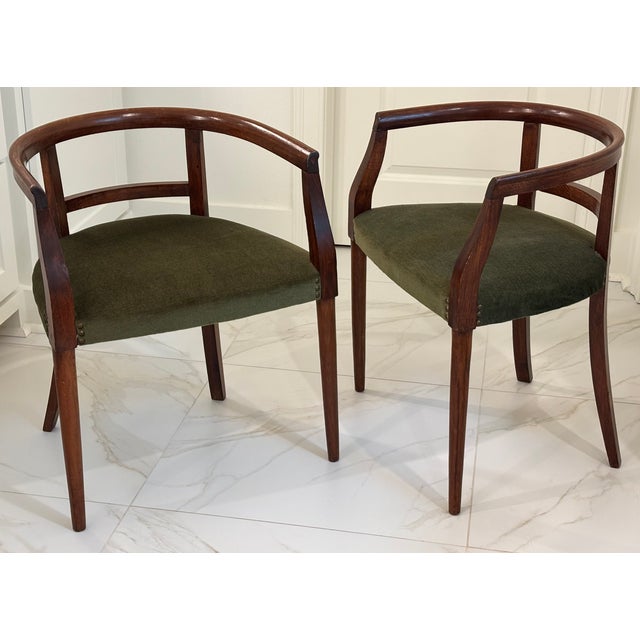 Petite Scale Mid-Century Italian Walnut Horseshoe Rail Back Armchairs - A Pair For Sale - Image 17 of 18