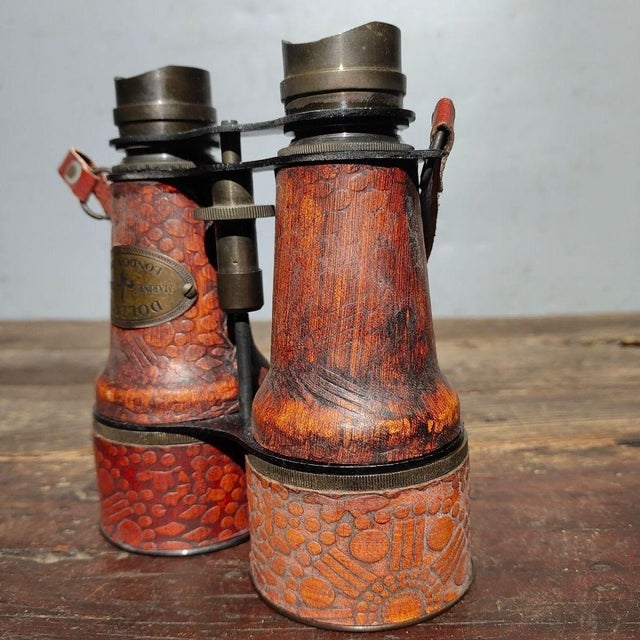 Brass Early 20th Century Leather-Cased Binoculars – 5.5" Brass & Leather Field Glasses With Case For Sale - Image 8 of 9