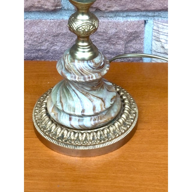 Vintage Brass and Onyx Glass Shade Table Lamp, 1960s For Sale - Image 4 of 12