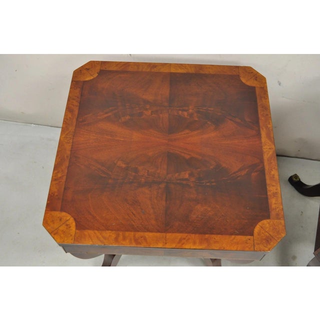 Traditional Vintage Regency Style Flamed Mahogany 2 Tier Square End Tables - A Pair For Sale - Image 3 of 12