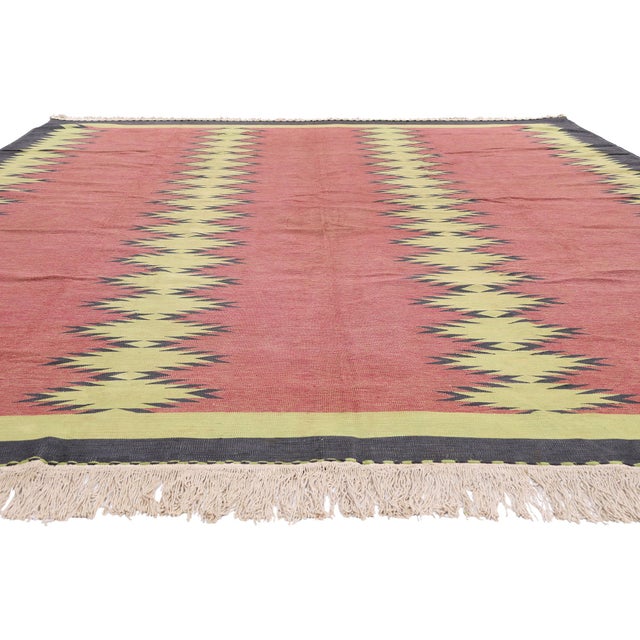 Mid-Century Modern Vintage Indian Dhurrie Rug, 09'08 X 12'09 For Sale - Image 3 of 10