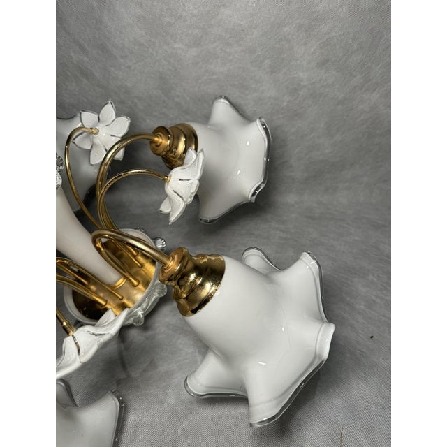 Floral Chandelier with Milk Glass Shades, Germany, 1980s For Sale - Image 4 of 12