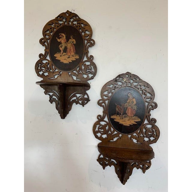 Marquetry Wall Shelves, Sorrento, Italy, 20th Century, Set of 2 For Sale - Image 4 of 8