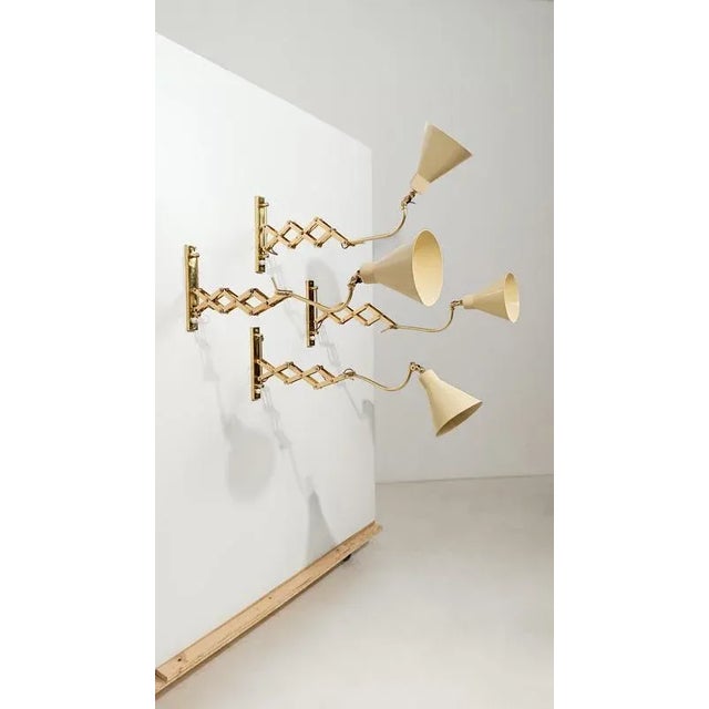 1950s Vintage Italian Adjustable Wall Lights in Brass and Creamy White Metal, 1950s For Sale - Image 5 of 18