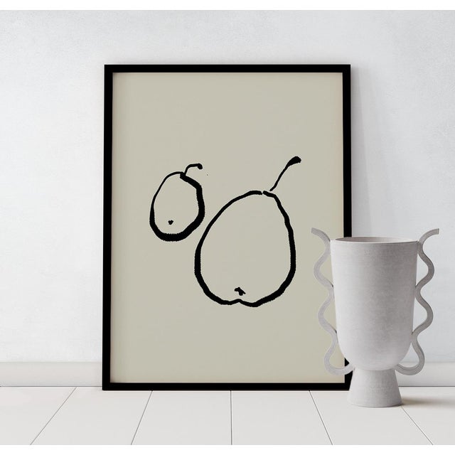 Open edition giclee print by artist Anna Pepe. 20"x28" Elegant two pears painting, black color on warm beige background....