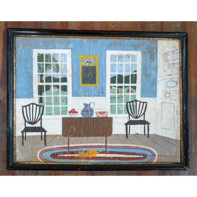 We are selling this great Outsider Folk art painting. This painting features a traditional American interior setting of a...