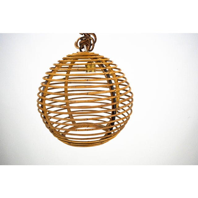 Wood Vintage Italian Bamboo Sphere Chandelier, 1950s For Sale - Image 7 of 13