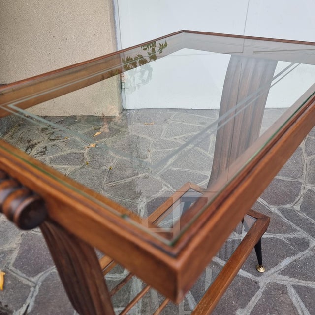 Brown Art Deco Walnut Coffee Table with Glass Bases, 1940s For Sale - Image 8 of 12