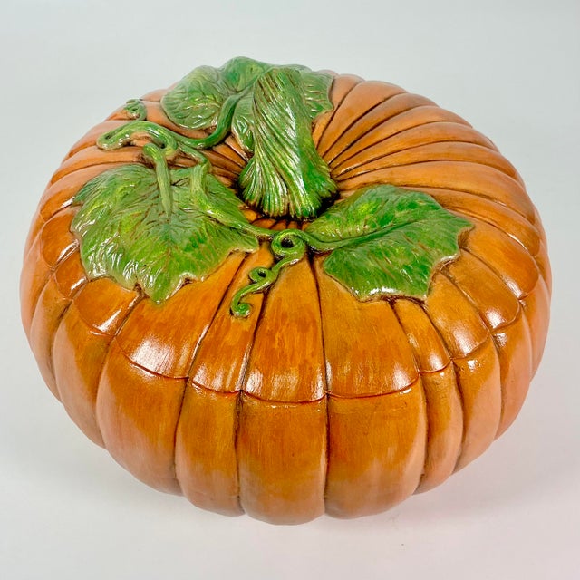 1980s 1989 Vintage Americana Folk Art Boho Chic Pumpkin Soup Tureen, Halloween & Thanksgiving. For Sale - Image 5 of 15
