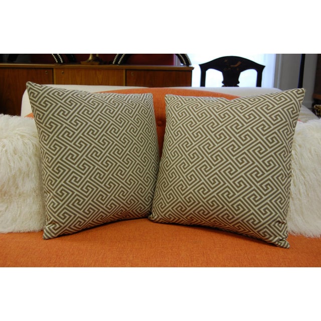 Textile Pair of Schumacher “St. Tropez” Fretwork Square Custom Pillows 22 X 22 In. For Sale - Image 7 of 7
