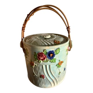 Art Deco Japanese Majolica Biscuit Jar For Sale