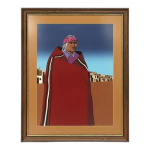 Large 41" H Original Signed 'Navajo Elder' Serigraph by K. Means