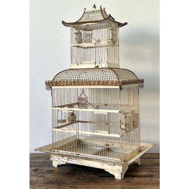 Metal Vintage Distressed Chinoiserie Metal Birdcage For Sale - Image 7 of 12