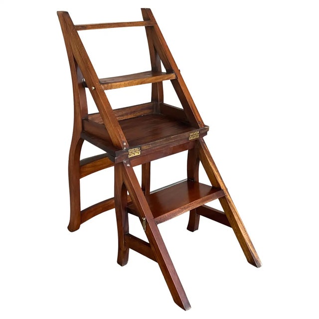 Vintage French Country Carved Oak Metamorphic Folding Chair Step Ladder For Sale - Image 12 of 12