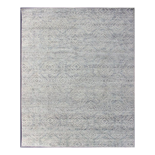All-Over Diamond Design Indian Modern Light Green Abstract Wool Area Rug 9'0"x12'0" For Sale