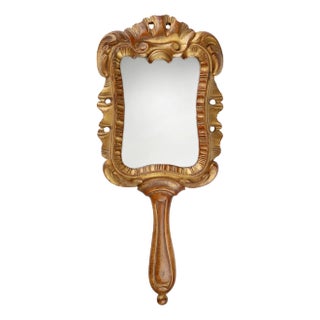 Handcrafted Wooden Hand-Held Mirror, France, 1950s For Sale